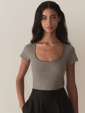 DÔEN Brigitte Tee Noir La Maddalena Gingham Black White Size Large